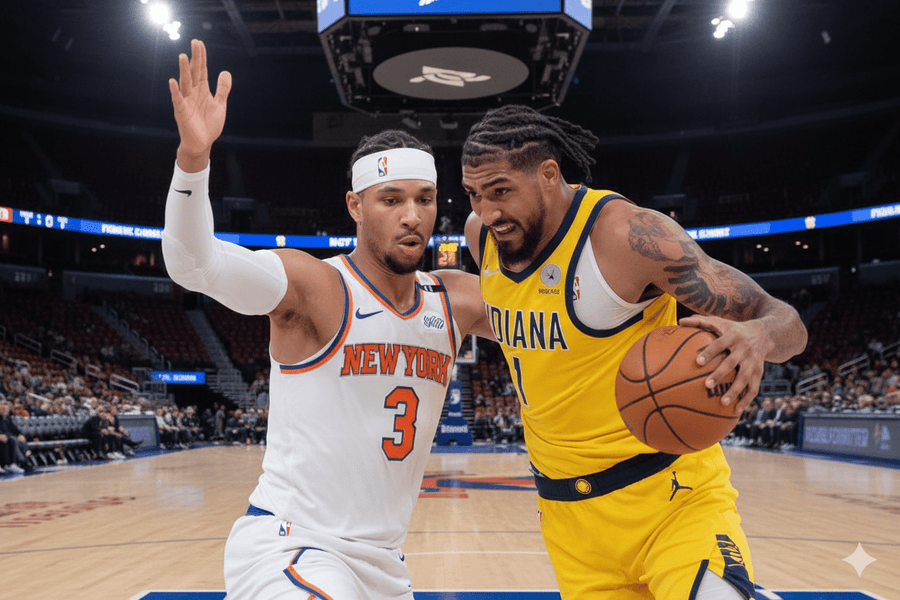 Knicks vs Pacers match player stats featured graphic