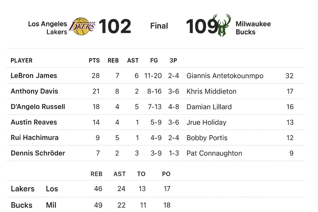 Lakers vs Milwaukee Bucks Match Player Stats Breakdown – Full Analysis & Key Performances