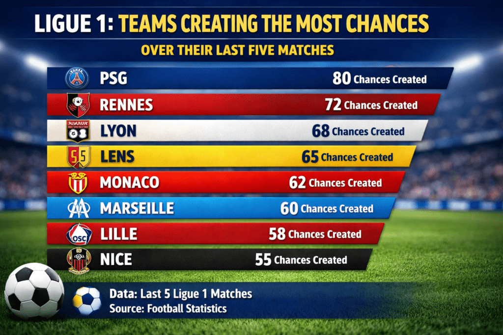 Ligue 1 Teams Creating the Most Chances Over Their Last Five Matches