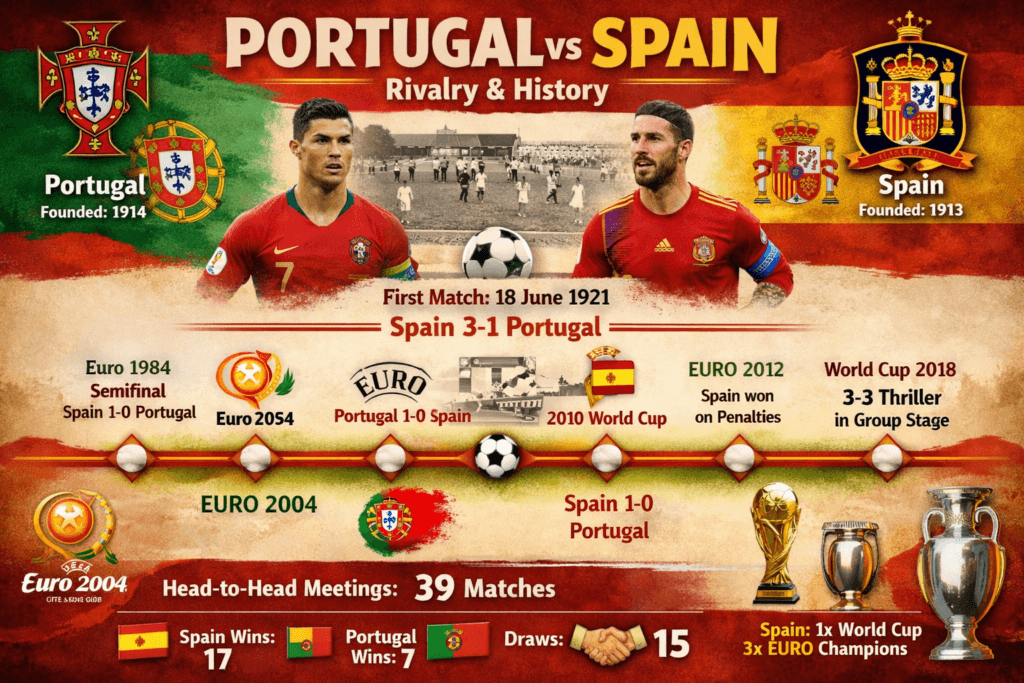 Portugal National Football Team vs Spain National Football Team Timeline & History