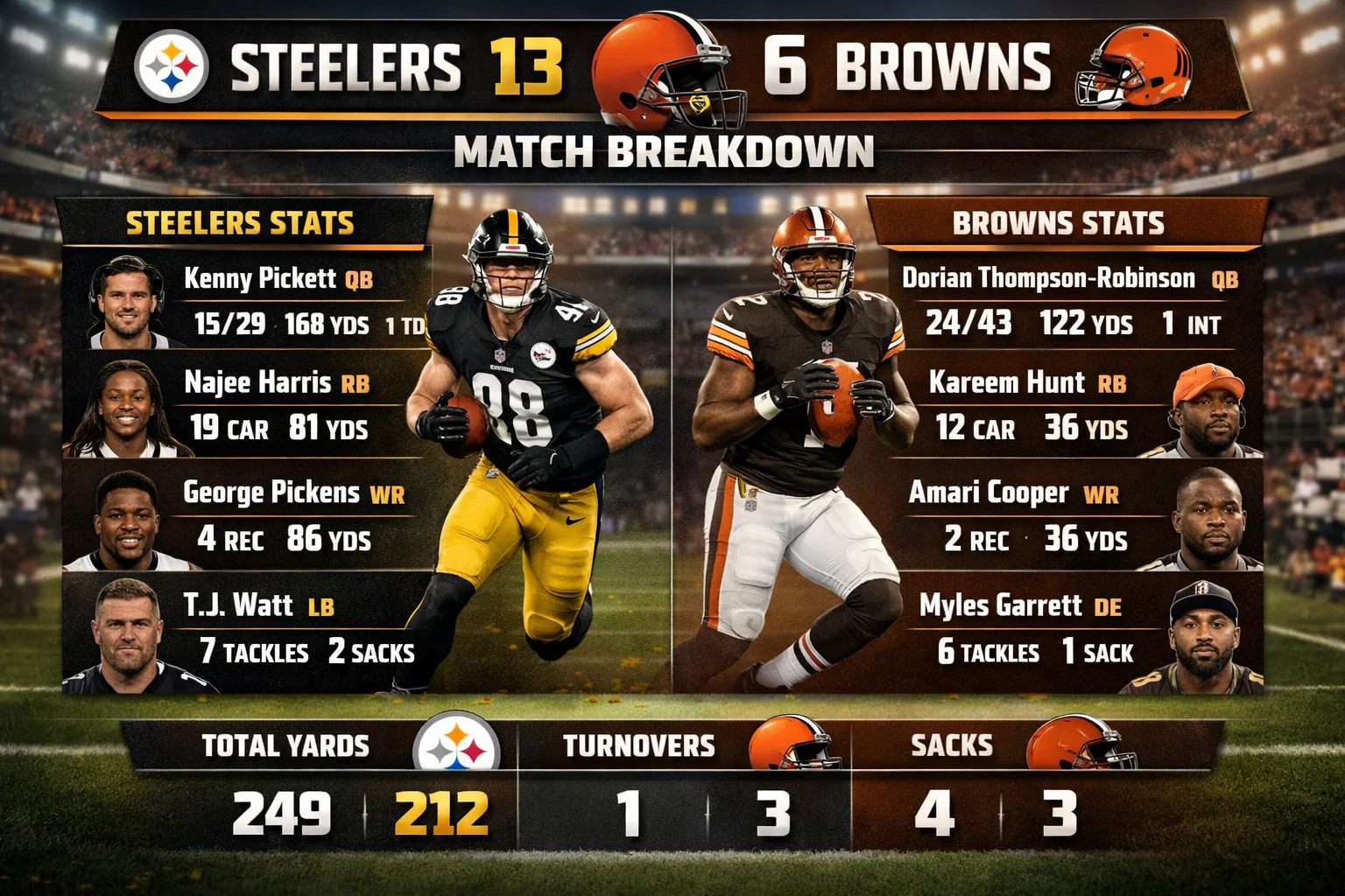 Steelers vs Browns Match Player Stats